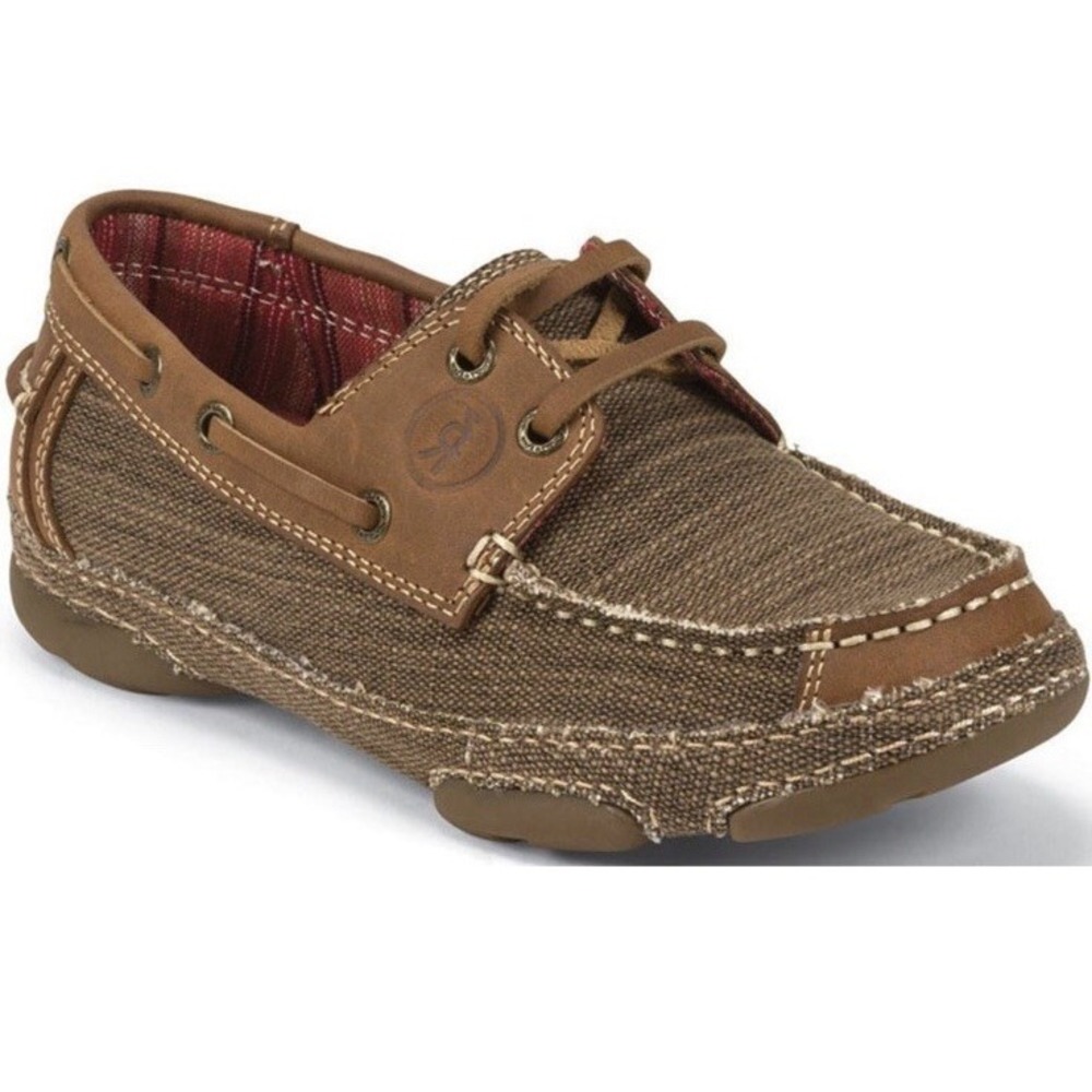 TONY LAMA Womens 3R Collection Canvas Casual Straw Leather Moc Toe Boat Shoe 7B